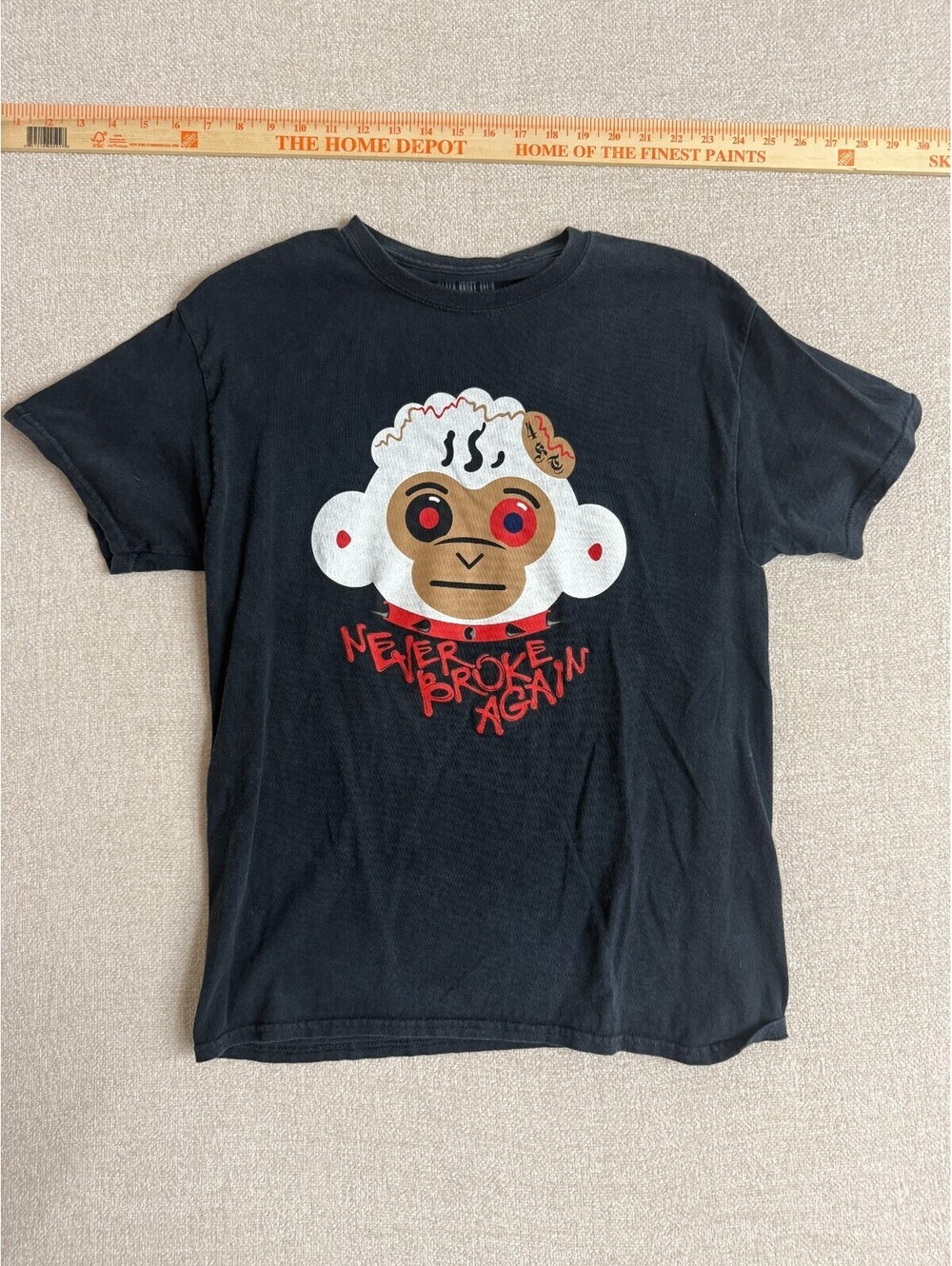 Never Broke Again Mens Medium Black Graphic T-Shirt Monkey Spiked Collar
